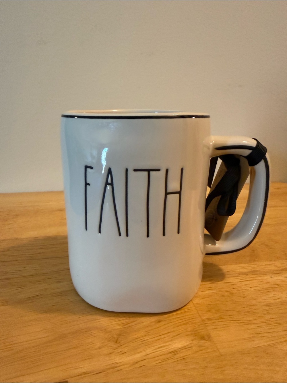 Rae Dunn White Mug with Black 'FAITH' Lettering and Trim